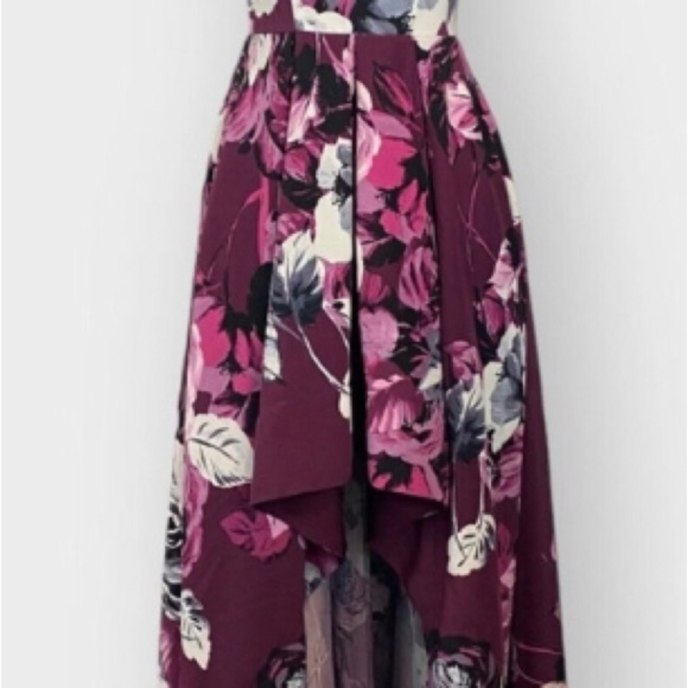 Floral High-Low Dress in Burgundy and Pink